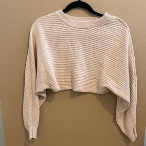Pink Ribbed Knit Cropped Sweater